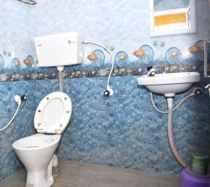 a bathroom with a toilet and a sink at Jaldapara Binaychapa homestay in Mādāri Hāt