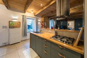 a kitchen with a sink and a stove top oven at CosyBergerie in Ugine