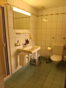 a bathroom with a sink and a toilet at Hotel de Commune in Gstaad