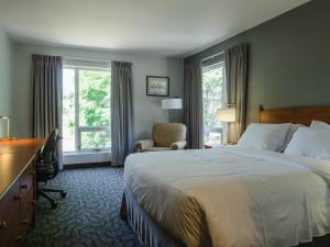 una camera d'albergo con letto, scrivania e finestra di Donald Gordon Hotel and Conference Centre a Kingston