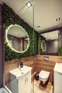 bagno con servizi igienici e specchio di Elegance Loft Apartment a Skoczów