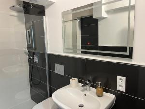 a bathroom with a sink and a mirror at House Cologne in Cologne