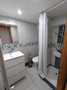 a bathroom with a toilet and a shower and a sink at Maison de village - montagne in Landry +18 photos