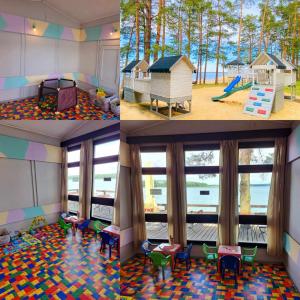 3 fotos de una sala de juegos con parque infantil en SUS Mazuria, en Rybitwy