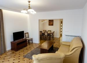 sala de estar con sofá, TV y mesa en DAREX Apartamenty Centrum en Garwolin