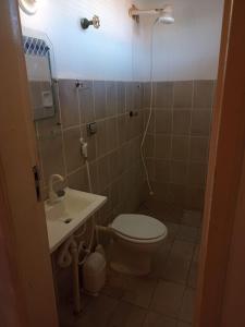 a small bathroom with a toilet and a sink at Aconchego dos amigos in Beberibe