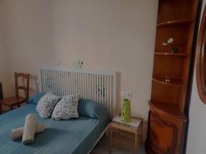1 dormitorio con 1 cama azul y 2 almohadas en Cozy Private Room, en Valencia