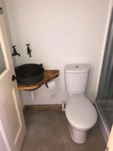 a bathroom with a toilet and a sink at Fairway Lodge in Saint Erth