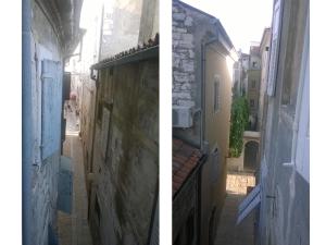two pictures of an alley with an open door at San Eleuterio Guesthouse in Poreč