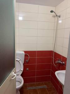 a bathroom with a toilet and a sink at Hotel Zogu in Bulqizë