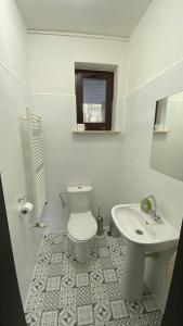 a white bathroom with a toilet and a sink at Dom na wyłączność #Beskidzka FV PARKING IMPREZY dozwolone in Rzeszów