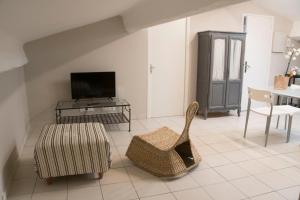 een woonkamer met een tv en een stoel bij Le Clos de Manon in Carcassonne