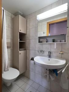 a bathroom with a sink and a toilet at App 2-3 p Lake View Vallée de Joux in Le Pont