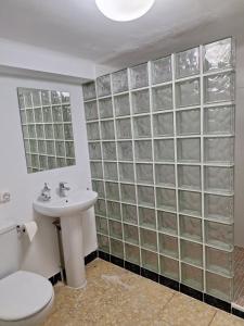 a bathroom with a toilet and a sink at Can Marti in Alfara de Carles