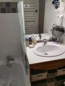 a bathroom with a sink and a shower at Appartement "ENTOURLOUP" classé 2 étoiles in Le Dévoluy +21 photos