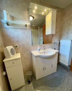 a bathroom with a sink and a mirror at Ferienwohnung Karin in Bludenz