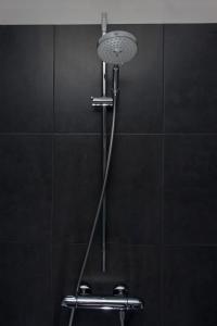 y baño con ducha con cabezal de ducha. en Wellness Lodge Ruigenhoek 13A - Sauna, Jacuzzi ! en De Zilk
