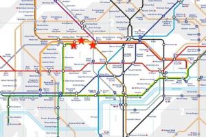 a map of the london underground with a red star at Prime Location, 5* Marylebone: Central London Gem in London