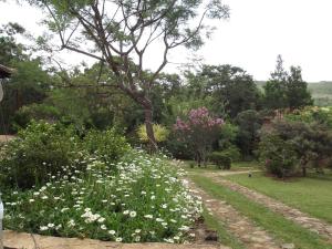 a garden with white flowers and a dirt road at Pousada Spa Prana Lorien in Santo Antônio do Leite