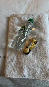 a bottle of water sitting on top of a towel at Luxury Cosy Retreat Apt in London