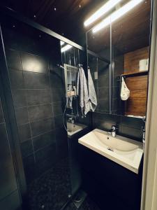 a bathroom with a sink and a mirror at Turku Downtown Cozy Flat with balcony 45m2 in Turku