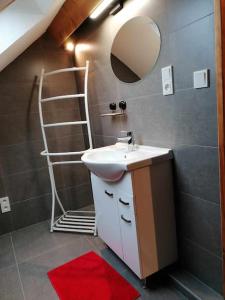 ein Bad mit einem Waschbecken und einem Spiegel in der Unterkunft Gite de caractère rural in Bastogne