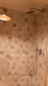 a shower with a hose in a bathroom at Bilocale a due passi dal mare immerso nel verde in Castiglioncello