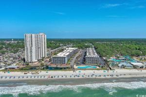 an aerial view of a beach with a resort at Family friendly, cozy, home at the beach in Myrtle Beach