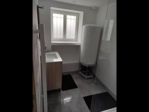 baño pequeño con lavabo y ventana en Maison calme et chaleureuse, en Léré