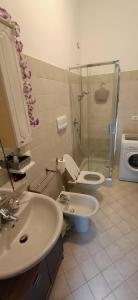 La salle de bains est pourvue d'un lavabo, de toilettes et d'une douche. dans l'établissement Super relax - Fiera Milano Rho, à Canegrate