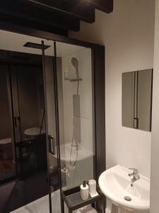 a bathroom with a shower and a sink at Viktoria HOSTEL in Antwerp