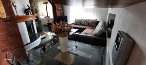 a living room with a couch and a glass table at Penzion Ivka in Skalica