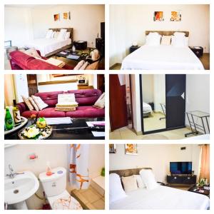 a collage of pictures of a bedroom and a living room at 6 Appartements/ 6 studios privé à Bangui RESIDENCE RENESSIOT in Bangui