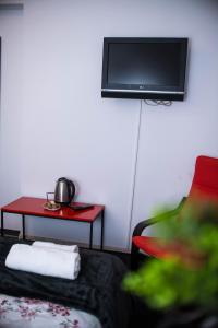 シビウにあるStudio Sonia - Tordosan Central - #1のテーブルと壁にテレビが置かれたリビングルーム