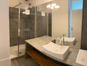 une salle de bain avec un lavabo et une douche dans l'établissement RAVISSANT Studio MARINA GOSIER, au Gosier