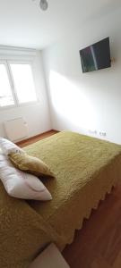 een slaapkamer met een bed en een televisie aan de muur bij EnBURELA PLAYAS DE ARENA DORADA in Burela de Cabo