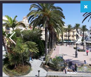 eine Stadtstraße mit Palmen und einem Gebäude in der Unterkunft Apartamento La Inmaculada in Ayamonte