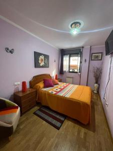 a bedroom with a bed and a chair in it at Amplio Loft con plaza de garaje in Cangas de Onís