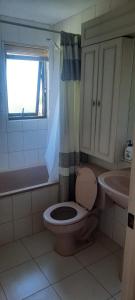 een badkamer met een toilet en een wastafel bij Amanecer de Costa del Sol in Lago Rapel