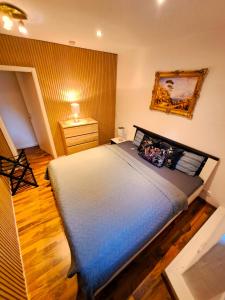 a bedroom with a large bed in a room at Apartamento Albertina in Kleinheubach