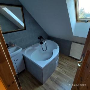 a bathroom with a bath tub and a sink at Chalet Kočí in Kořenov +23 photos