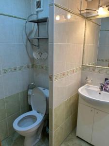 a bathroom with a toilet and a sink at Apartmán v centre mesta in Liptovský Mikuláš +5 photos