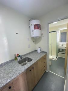 a kitchen counter with a sink and a toilet at Departamentos Av. Ramírez in Paraná