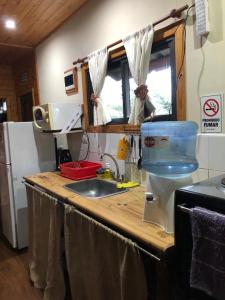 a kitchen counter with a sink and a mixer at Cabañas Iremía in Uribelarrea