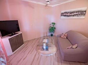 a living room with a couch and a tv at Family-friendly apartments with swimming pool Banjol, Rab - 21952 in Banjol