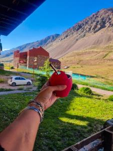 a person holding a red apple in their hand at Penitentes departamento in Los Penitentes