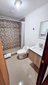 a bathroom with a toilet and a sink at Hostal Vicmar in Viña del Mar