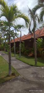 a group of palm trees in front of a house at Sakya Garden Villa in Toyapakeh