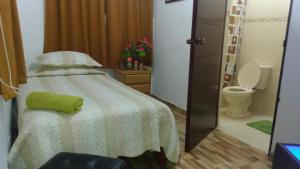 a small bedroom with a bed and a toilet at Matryoshka in Ica