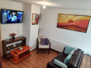 a living room with a couch and a tv at casa independiente por días en Punta Arenas in Punta Arenas